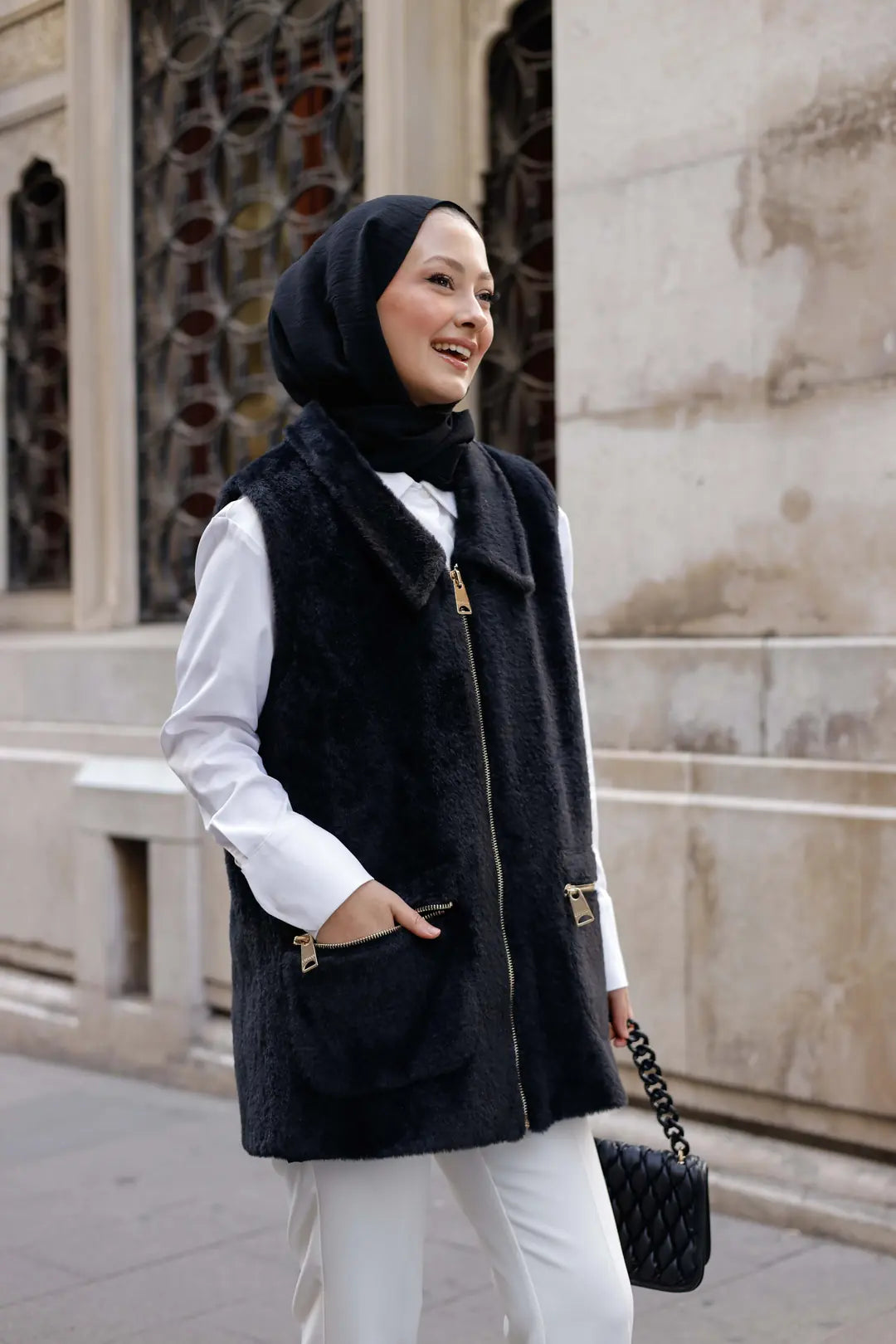 Angora Fermuarlı Yelek