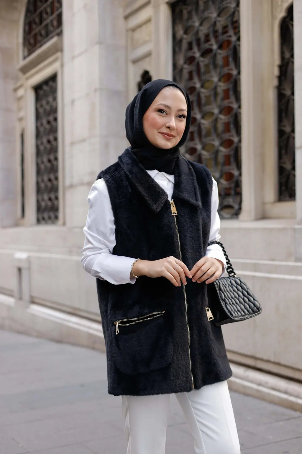 Angora Fermuarlı Yelek