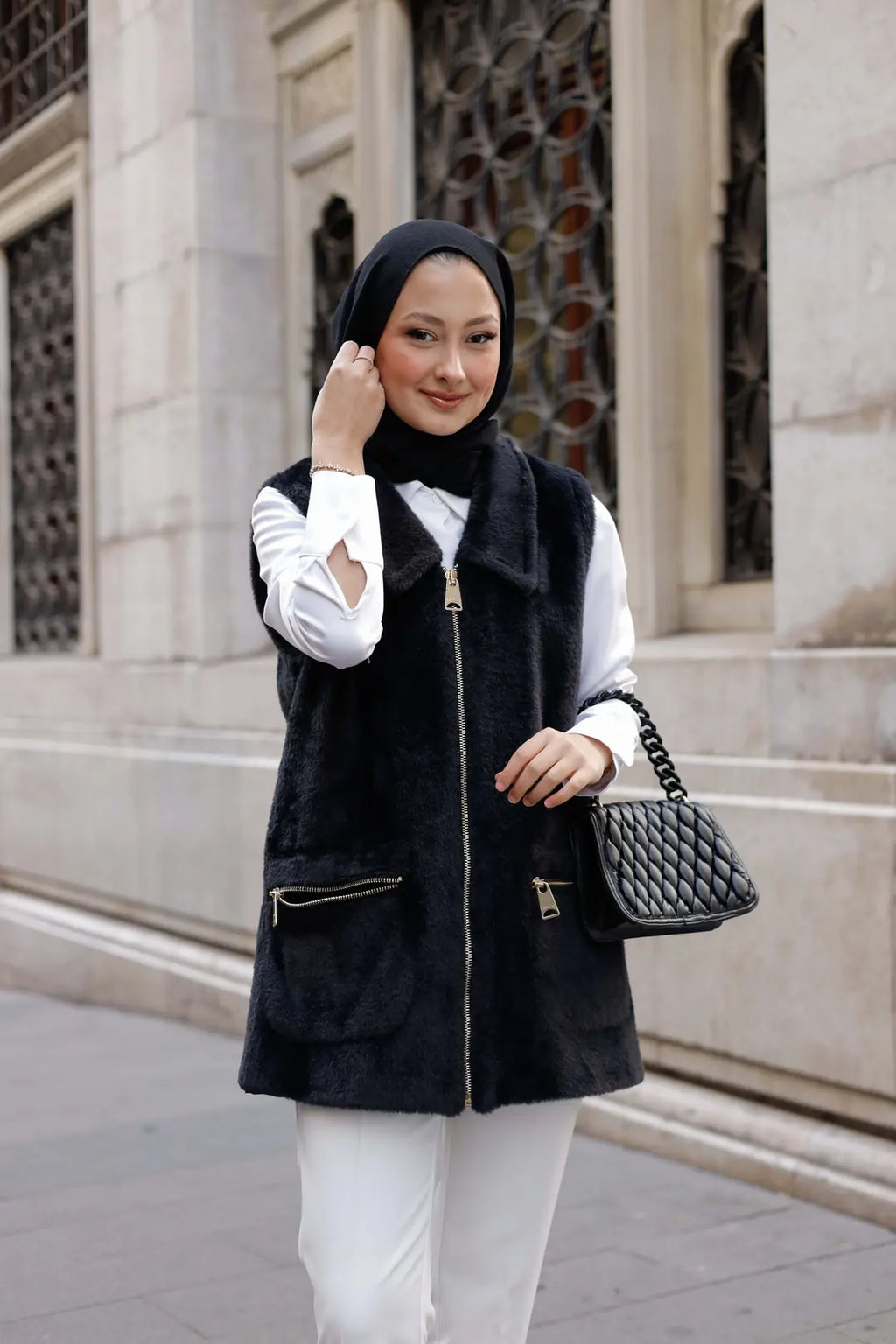Angora Fermuarlı Yelek