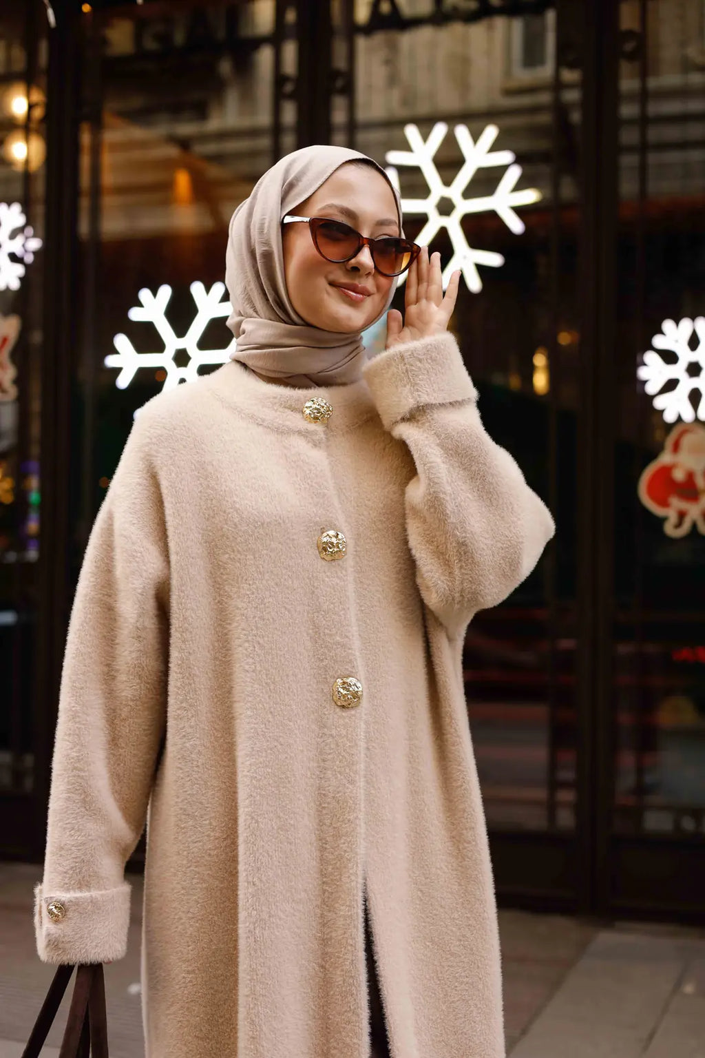 Angora Manto Düğme Detaylı Hırka