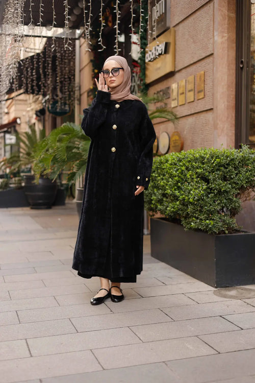 Angora Manto Düğme Detaylı Hırka