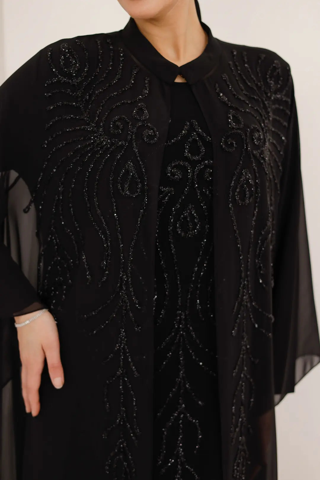 Dal Desenli Taş İşlemeli Abaya Elbise