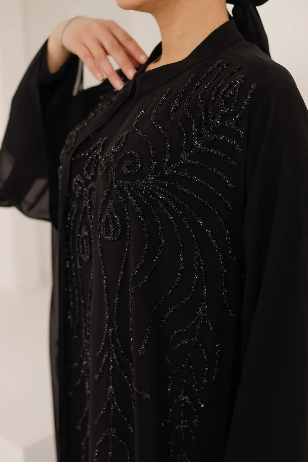 Dal Desenli Taş İşlemeli Abaya Elbise