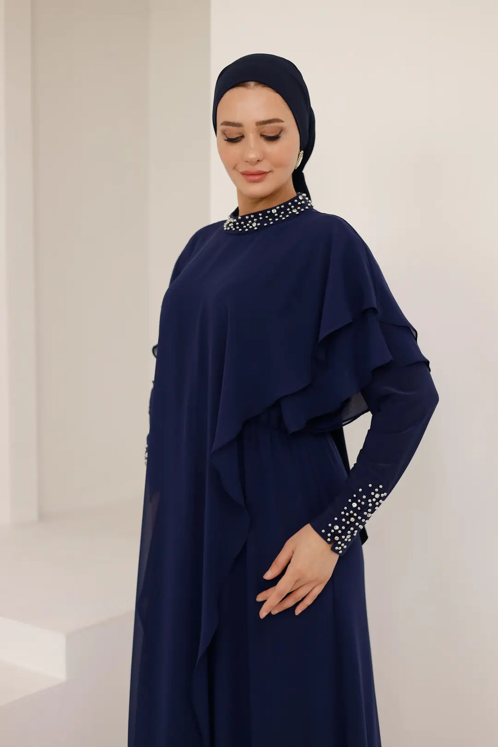 Taş Yaka Detaylı Abiye Elbise