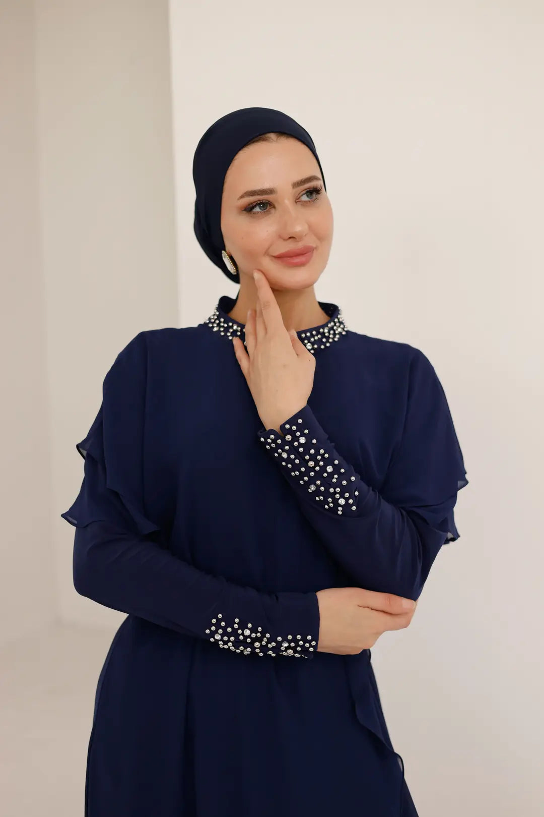 Taş Yaka Detaylı Abiye Elbise