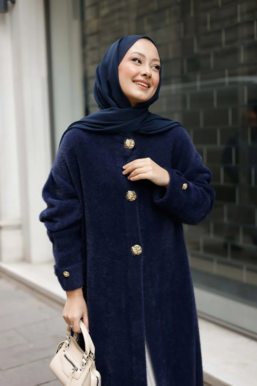 Angora Manto Düğme Detaylı Hırka