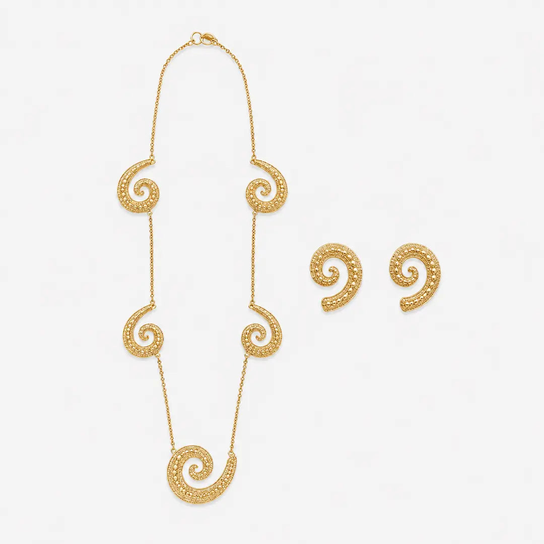 Voluta Spiral Motifli Kolye Küpe Takımı